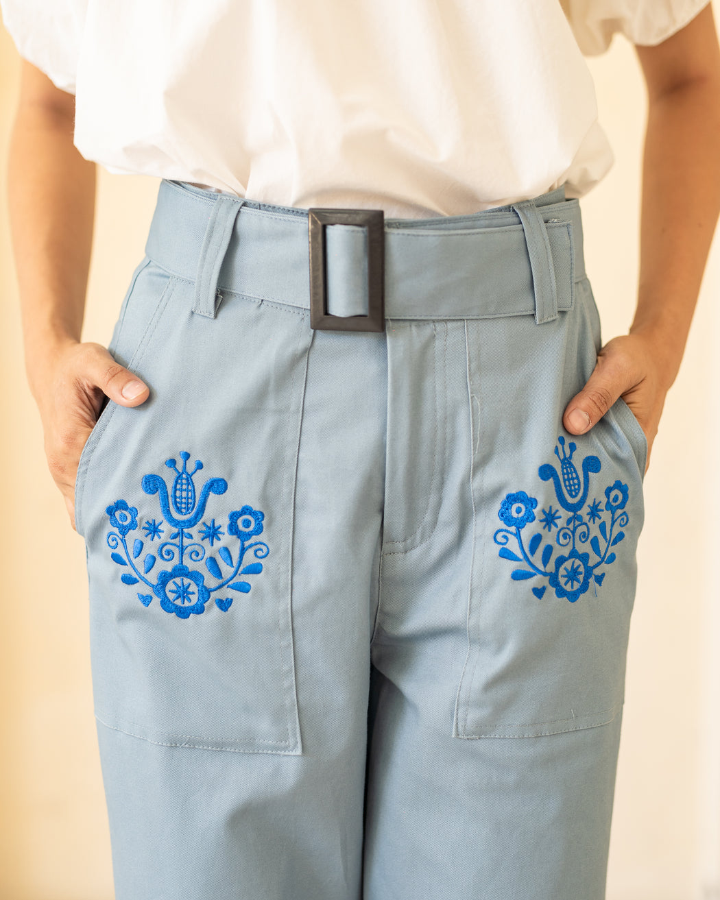 Madeline Embroidered Pants- Royal Blue