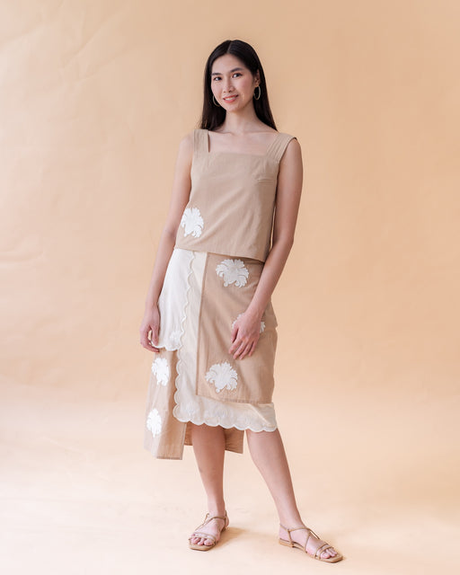 Sabrina Applique Embroidered Skirt- Oatmeal