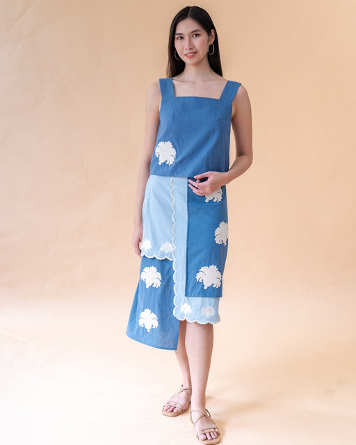 Sabrina Applique Embroidered Skirt- Denim Blue