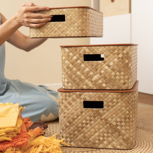 Rosario Stacking Woven Pandan Box - Natural