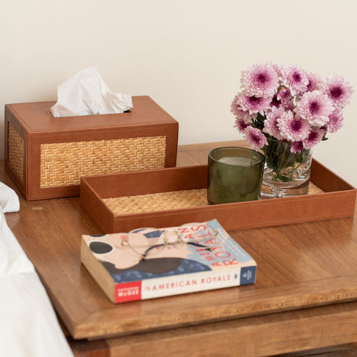 Rosita Woven Rattan Tissue Cover and Bath Tray Set